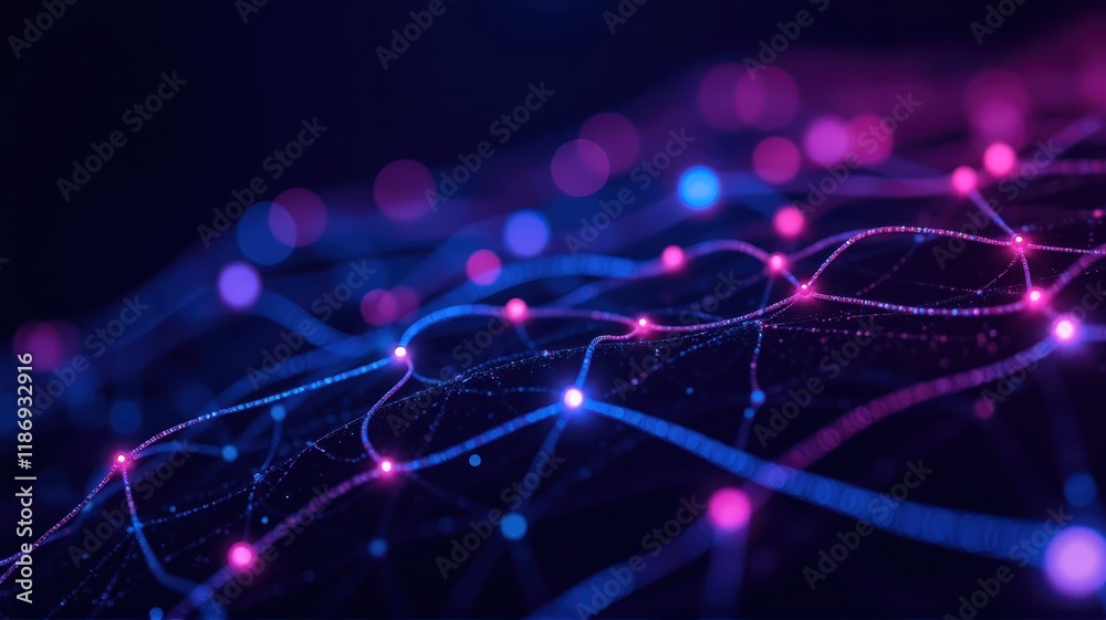 Poster abstract representation of ai network connections with vibrant lights and colors depicting digital c