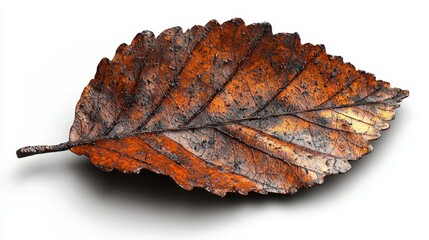 Single dry brown leaf isolated on white.