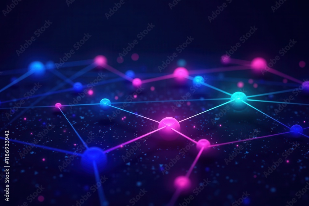 Poster abstract network connections in vibrant colors representing data interaction and digital communicati