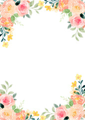Watercolor flowers frame, background for design.