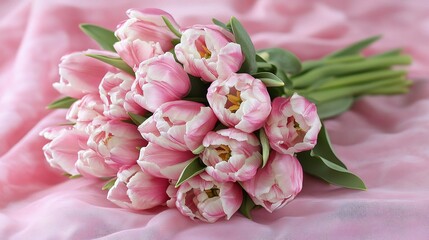 Fototapeta premium Beautiful Spring Bouquet of Pink Tulips on Soft Pastel Background