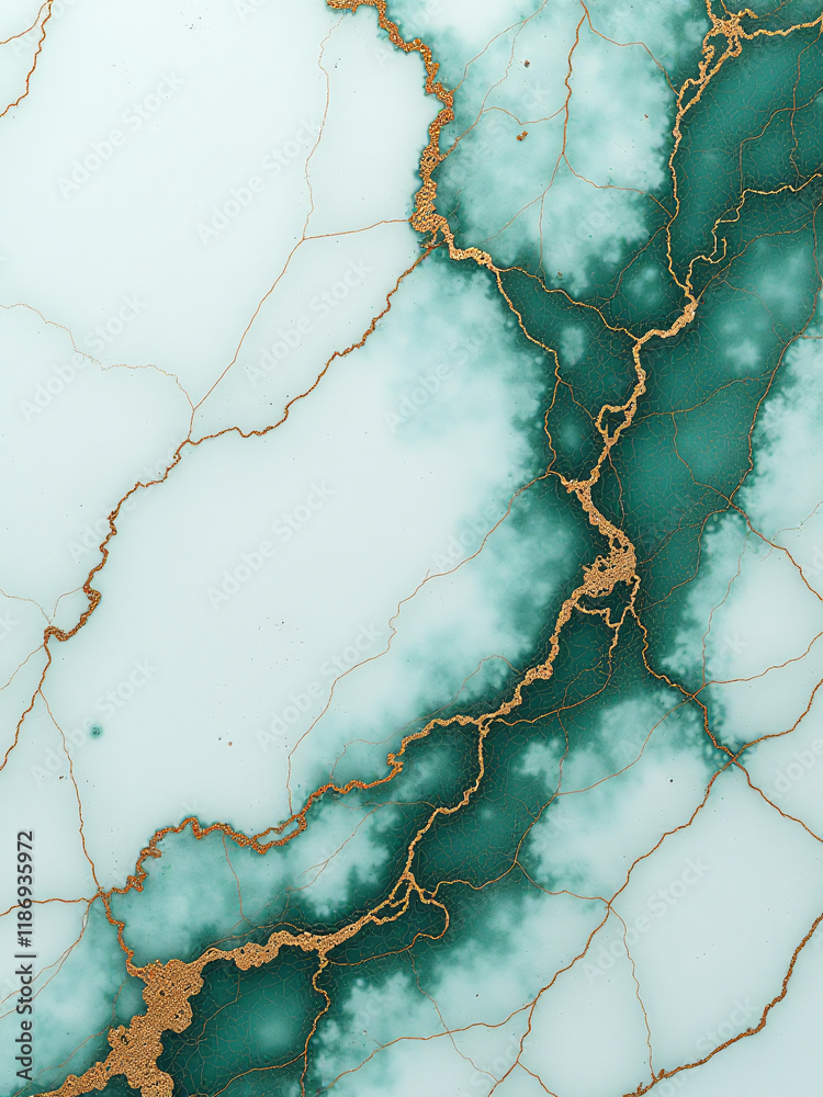 Poster a marble texture with white, emerald, and gold veins is generated by artificial intelligence for a u