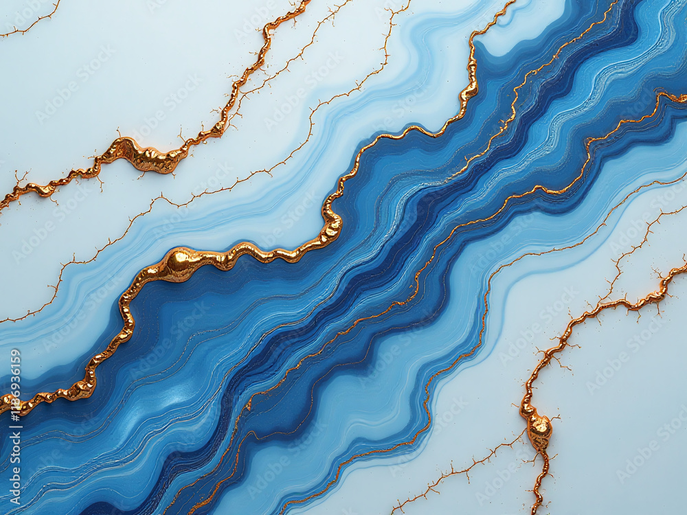 Poster A Marble Texture With Blue And Gold Veins Serves As A Unique Background Created Using An Artificial Intelligence Generative Process. 00002
