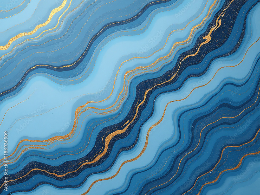 Poster A Marble Texture With Blue And Gold Veins Serves As A Unique Background Created Using An Artificial Intelligence Generative Process. 00001