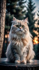 Persian cat sitting on natural forest background