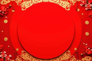 Vibrant Red Floral Background with Decorative Elements for New Year Celebration, Perfect for Greeting Cards and Festive Promotions
