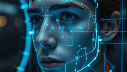 Futuristic Face Scan Digital Overlay Technology