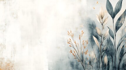 Abstract Floral Artwork with Neutral Tones and Gold Accents