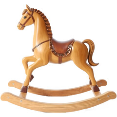 Wooden rocking horse isolated on transparent background 3D rendering.