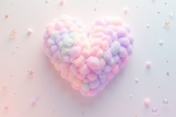 Obraz premium Soft Pastel Heart-Shaped Candy Glow Decoration on a Light Surface with Sparkling Stars and Colorful Confetti for a Whimsical and Dreamy Aesthetic