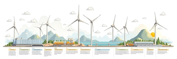 Hand-drawn infographic of renewable energy sources like wind, solar, and hydropower