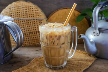 Thai traditional iced coffee,old style coffee, iced coffee, retro style