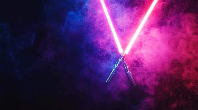 Celebrate Star Wars Day with lively lightsabers and a cheerful galaxy backdrop featuring vibrant designs and glowing elements