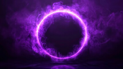 purple smoke in swirl frame on a dark background, circle purple glowing , spooky,l Halloween , scary banner poster template desihnd