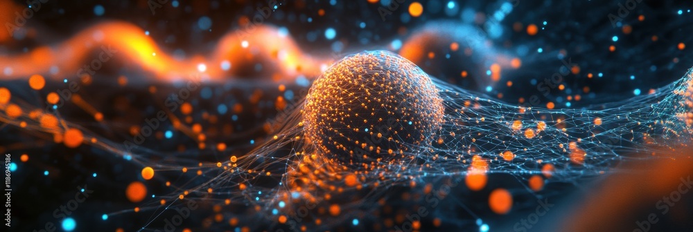 Aufkleber Detailed 3D visualization of a virus structure illustrating capsid, spikes, and glowing RNA strands for scientific study. Generative AI