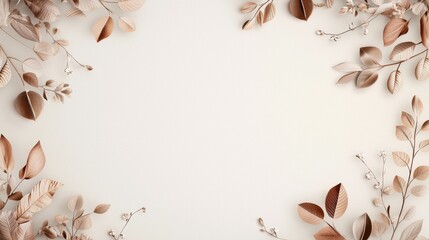 Delicate Leafy Branches Frame Edges with Soft Brown Shades on Light Background for Elegant Decor