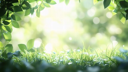 Obraz premium Vibrant Green Grass Under Bright Sunny Spring Light in Garden
