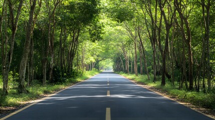 Scenic Road Through Lush Green Canopy Of Trees