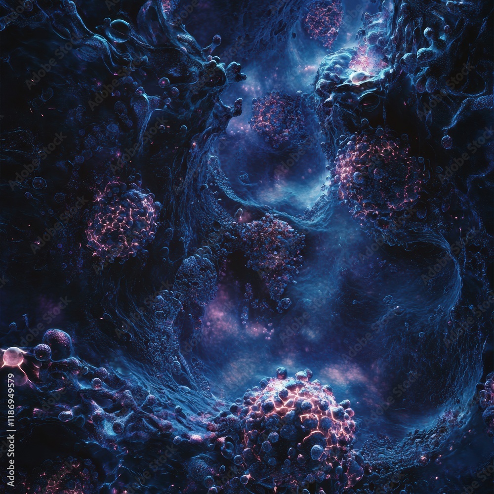 Leinwandbilder glowing edges of cancer cells under microscopic observation reveal intricate details of cellular str