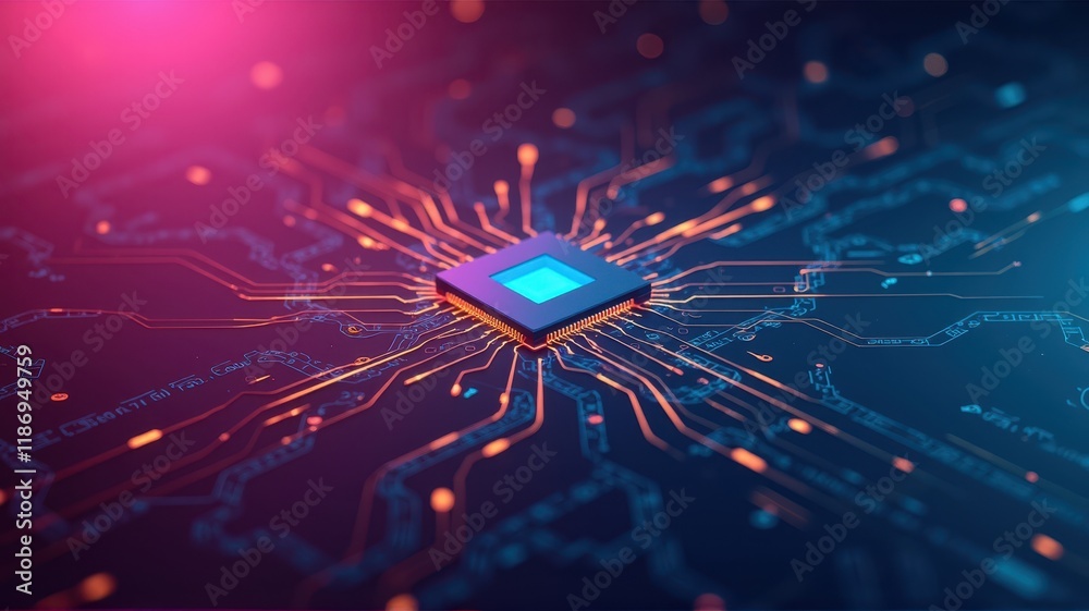 Poster microchip technology with ai integration on a circuit board showcasing innovative electronic design 
