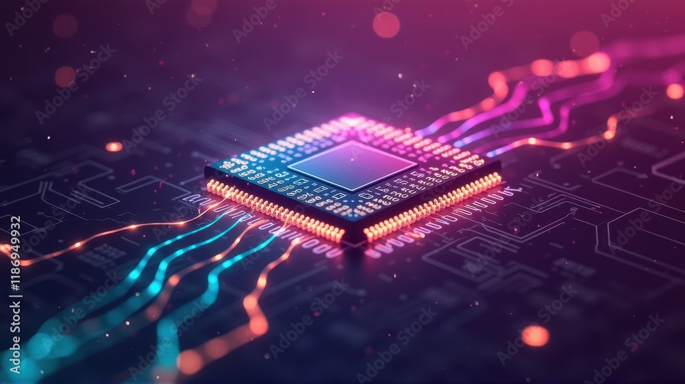 Poster high-resolution digital microchip with ai circuitry for technology and innovation concepts, featurin