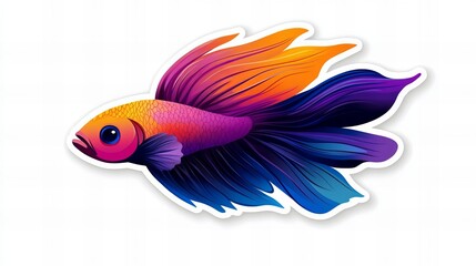 Fototapeta premium Vibrant betta fish with flowing fins in shades of orange, pink, purple, and blue. A colorful underwater beauty!