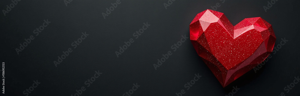 Poster a heart shaped red diamond sits on a black background banner with ample copy space for text to be ov