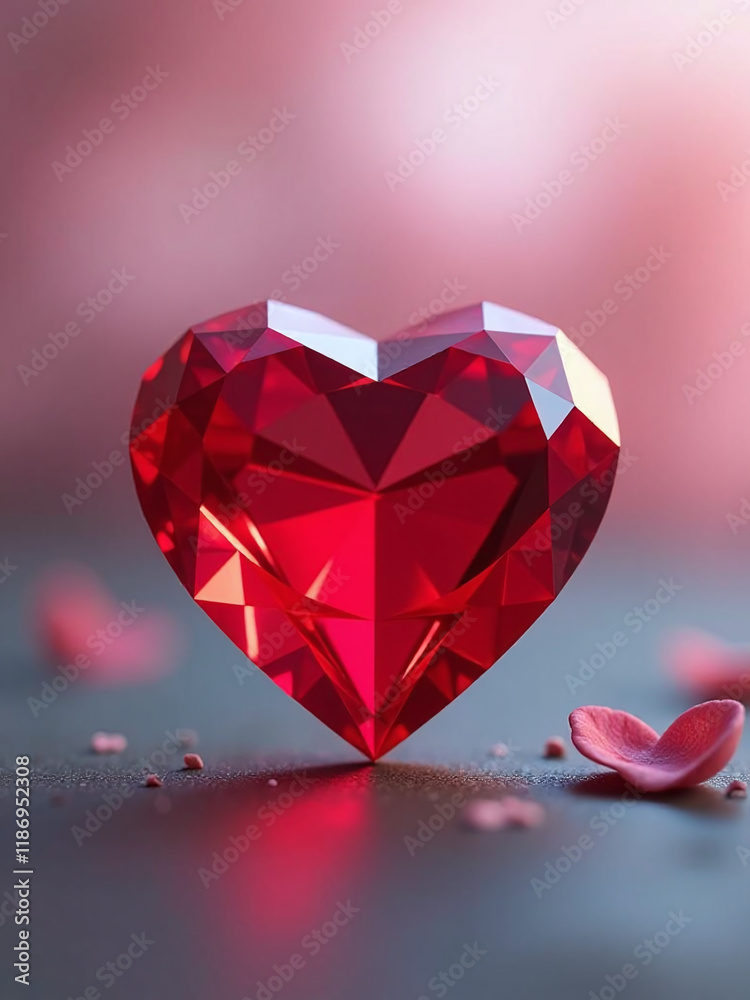 Poster a heart shaped red diamond is prominently displayed against a blurred background of subtle pastel hu