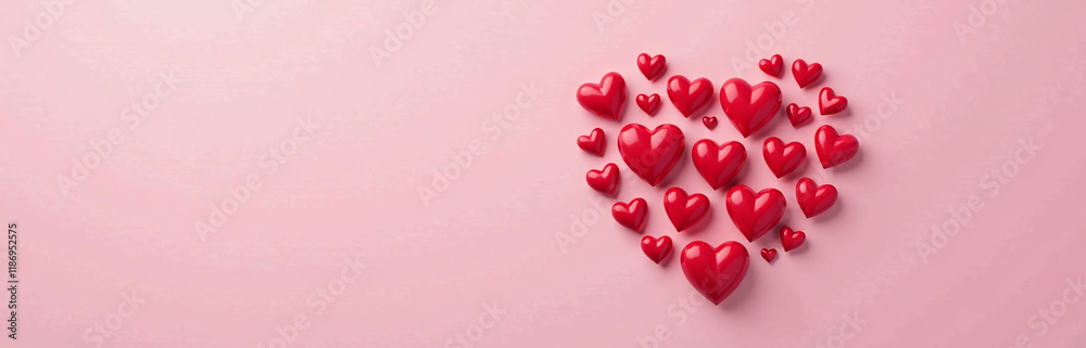 Poster A Heart Shape Made Of Red Hearts Is Positioned In The Center Of A Pink Background Leaving Space To Add Text. 00003