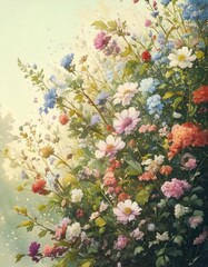 工芸的なディテール, 対称構成, 立体的デザイン, 花のアート, ゴールドテクスチャ, テキスタイル装飾, 青い花, ゴールドフレーム, バロックデザイン, クラシックなインスピレーション, 芸術的装飾.