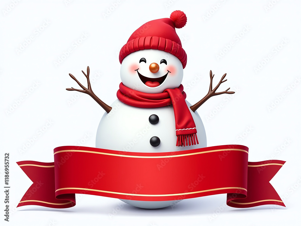 Poster A Happy Smiling Snowman Stands Above A Red Banner With A Flag Isolated On A White Background In Transparent Png Format. 00003