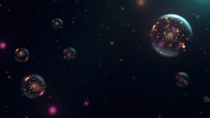 Beautiful Bubbles with Sparkling Lights Floating in a Dark Background, Creating a Magical and Enchanting Atmosphere Perfect for Various Design Projects