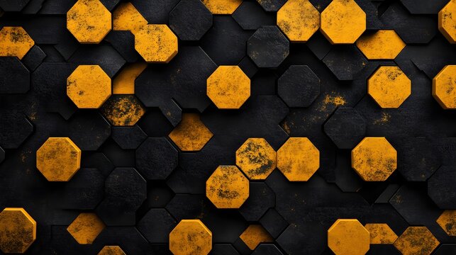 High-Quality Photorealistic Yellow and Black Honeycomb Pattern Background