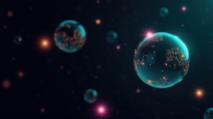 Ethereal Light Bubbles Floating in a Dark Space with Glowing Sparkles and Mystical Atmosphere Capturing a Sense of Wonder and Imagination