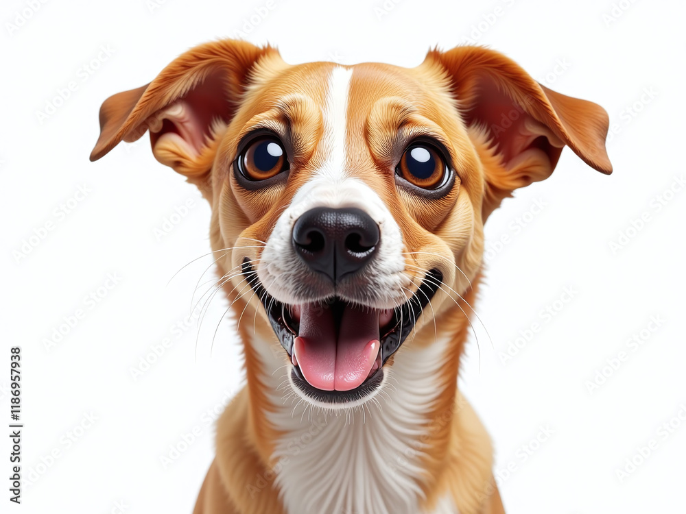 Poster a happy dog with huge eyes is isolated on a white background in a transparent png image format. 0000