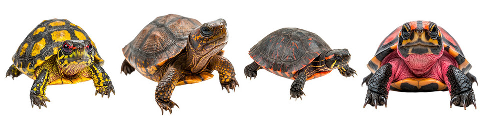 Obraz premium Four Unique Turtles Displaying Colorful Shell Patterns and Distinct Features