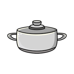 Steel icon pot for cooking. Vector illustration of grey pan isolated on white background