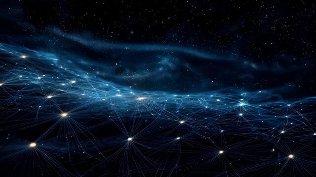 Abstract Blue Cosmos Network Connection Background Animation, Seamless Loop Video Footage, Digital Data Technology, Glowing Stars, Space Theme, 4K Ultra HD