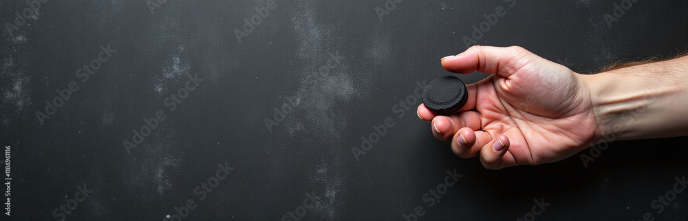 Poster A Hand Holds Something Against A Textured Black And White Background With Copy Space For Text To Be Placed. 00003