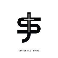JS initials logo design with cross