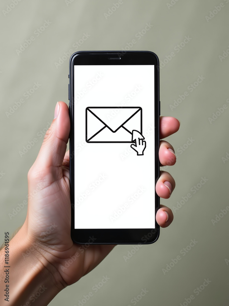 Aufkleber A Hand Holds A Smartphone Displaying An Email Sign Against A Textured Paper Background With Copy Space Available For Text Overlay. 00001
