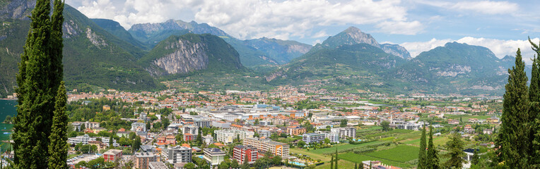 The panorama of Riva del Garda and Lago di Garda lake.