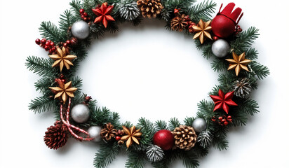 Christmas garland on a white background with copy space