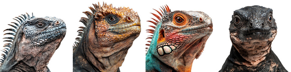 Obraz premium Vibrant Iguanas Showcasing Unique Features in Colorful Close-Up Portraits