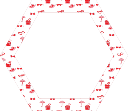 Polygon frame with women's accessories and a heart.