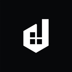 logo design initial D hexagon with house window