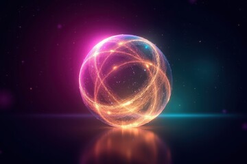 Fototapeta premium Ethereal Glow of Light Particles within a Floating Sphere Surrounded by a Cosmic Atmosphere in a Night Sky Setting