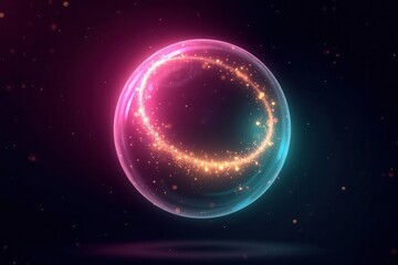 Ethereal Light Particles Within a Translucent Sphere Surrounded by a Dreamy Cosmic Background for Use in Imaginative and Creative Projects