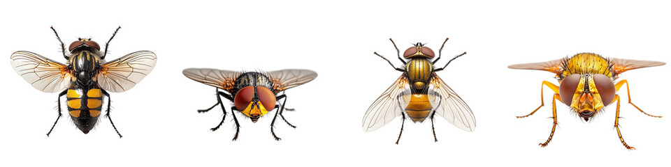 Obraz premium Realistic Illustrated Insects Featuring Various Types of Flies on Transparent Background
