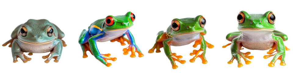 Obraz premium Colorful Frogs Displaying Unique Features on White Background